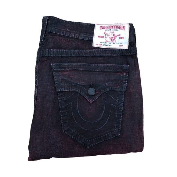 True Religion Jeans Size 40 STRAIGHT BIG T Black/Red - Picture 5 of 15